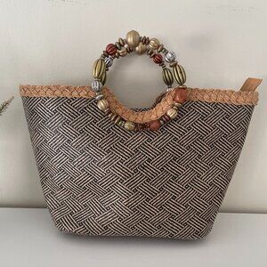 Cappelli Straworld Bag/Purse Black/Tan Beaded Handle